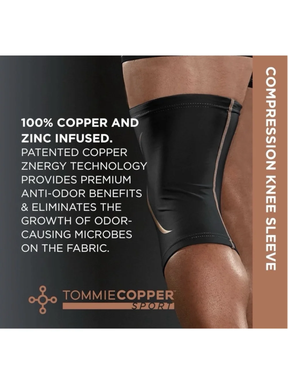 Tommie Copper Knee Compression Sleeve 15-20 mmHg Copper Slate Gray XL Support